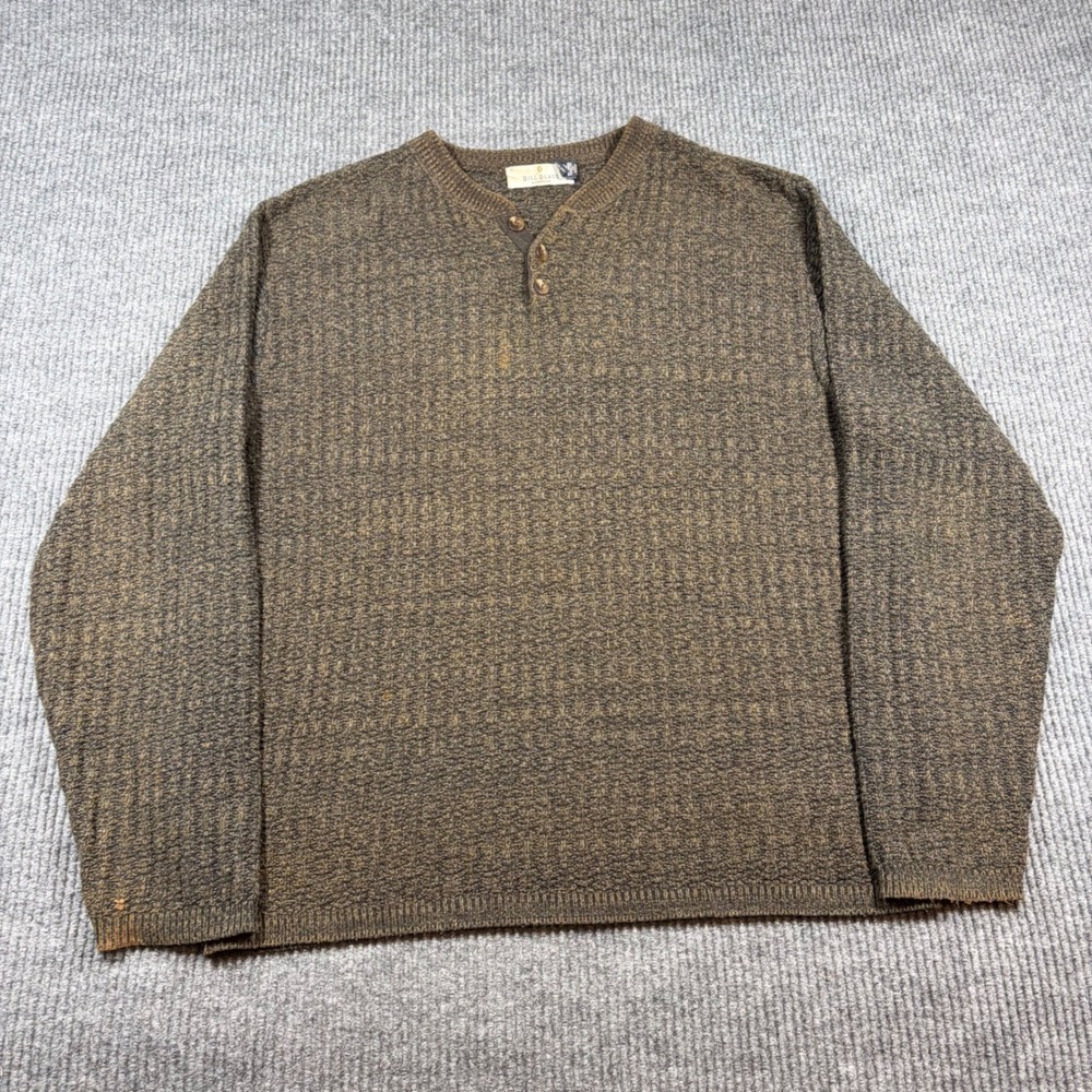 Bill Blass Sweater Men's XL Brown Knit Henley  Cotton‎ Blend Long Sleeve
